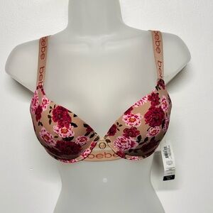 2/$20   Bebe Floral Push-Up Bra Pink 34B Padded Adjustable Straps